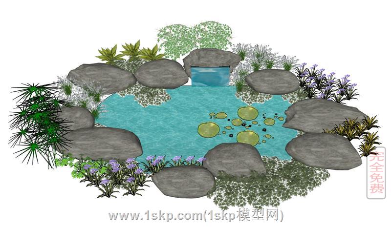 石头石块水池景观
