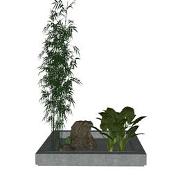 竹子石头植物花坛