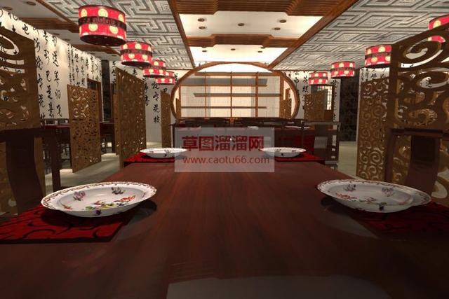 中式饺子店餐厅SU模型