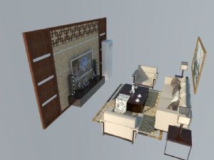中式客厅电视背景墙立式空调SU模型 免费sketchup模型下载