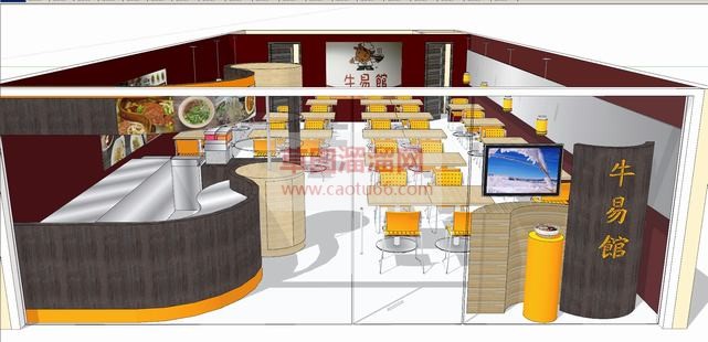 牛易馆餐饮餐SU模型