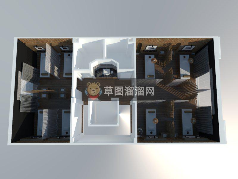 按摩洗头店洗头床SU模型