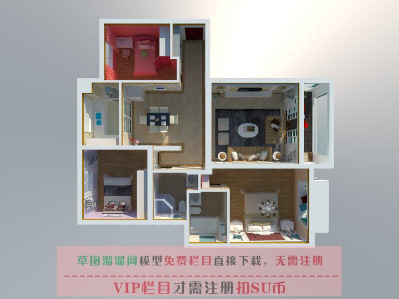 欧简风格家装室内SU模型