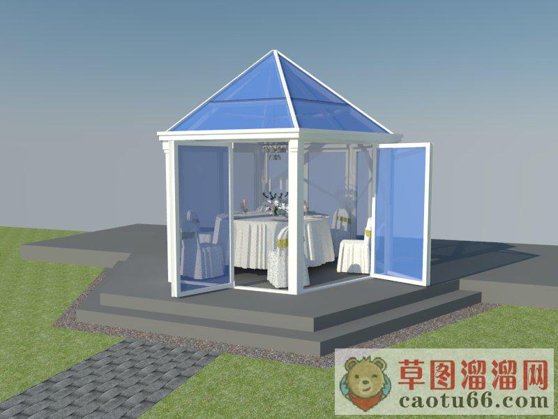 玻璃阳光房餐厅SU模型