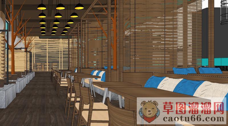 中式餐厅木质SU模型