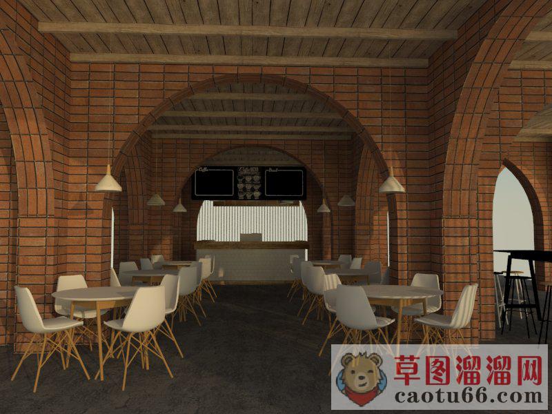 欧式咖啡厅咖啡馆SU模型