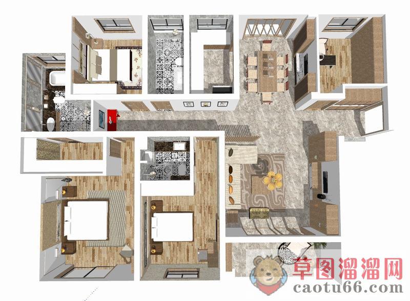中式室内家装SU模型