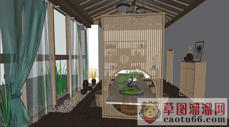 新中式室内茶室SU模型
