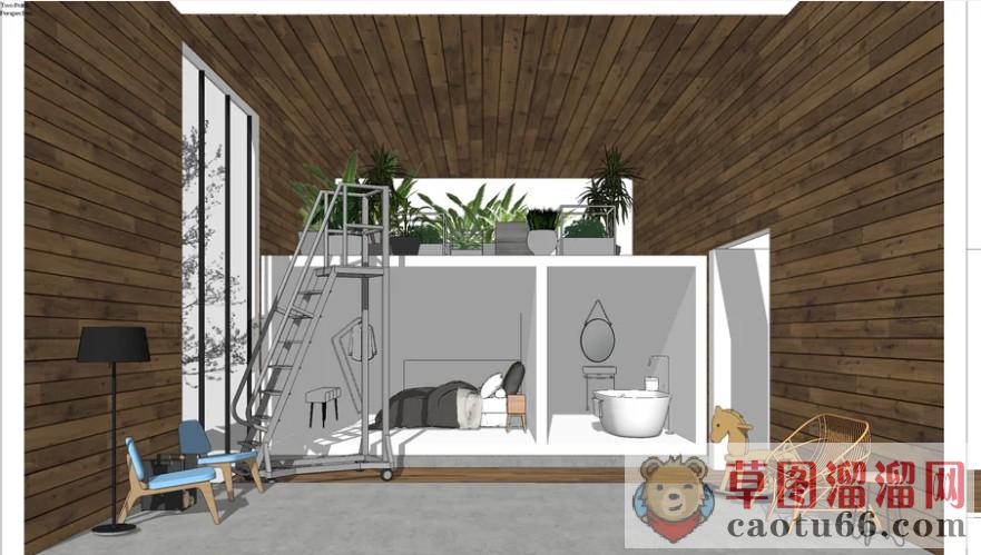 度假屋移动楼梯架SU模型