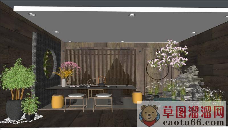中式室内茶室SU模型