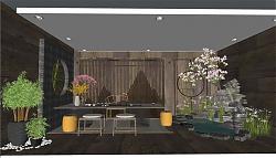 中式室内茶室SU模型 免费sketchup模型下载