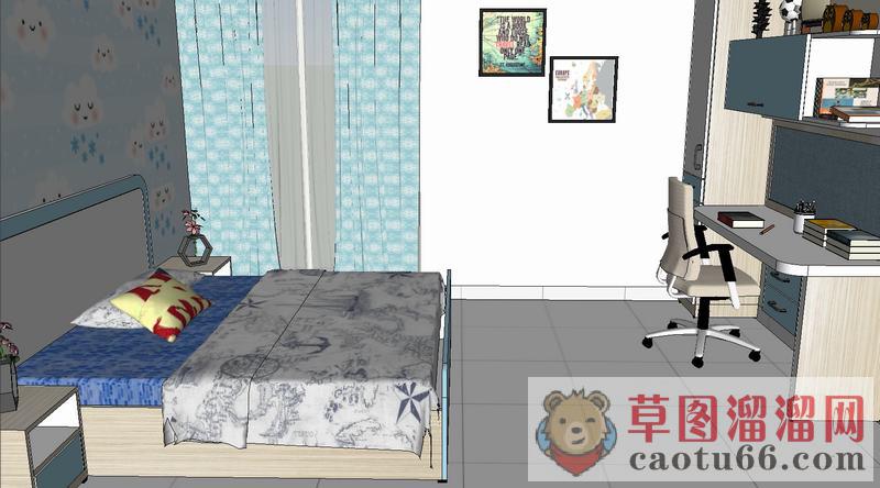男孩房卧室房间SU模型