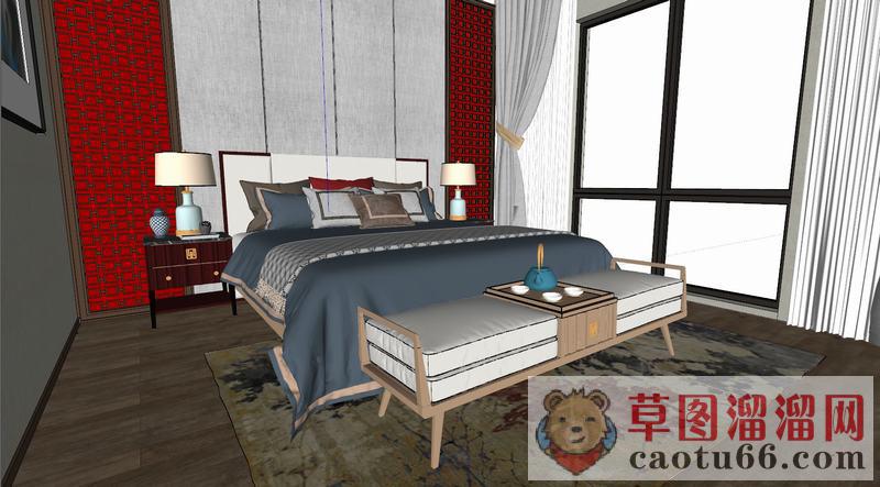 新中式卧室房间SU模型