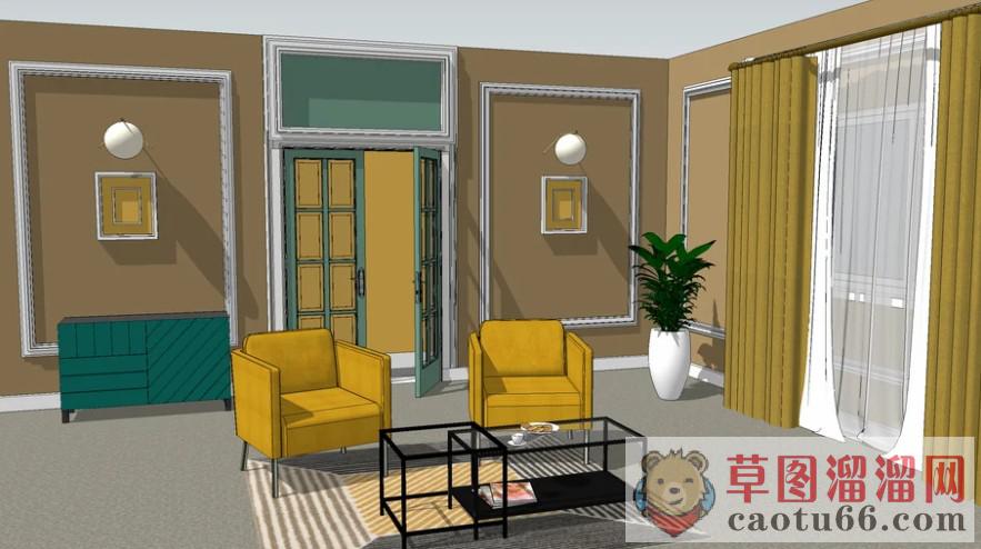 北欧客厅沙发SU模型