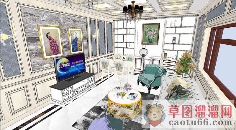 欧式客厅厅餐SU模型
