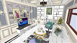 欧式客厅厅餐SU模型 免费sketchup模型下载