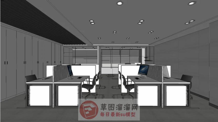 公司办公室职工办公桌SU模型