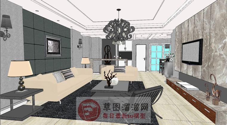 客厅餐厅SU模型