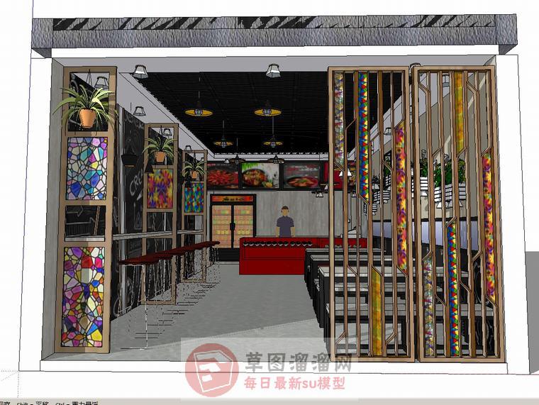 麻辣烫火锅店餐饮店SU模型