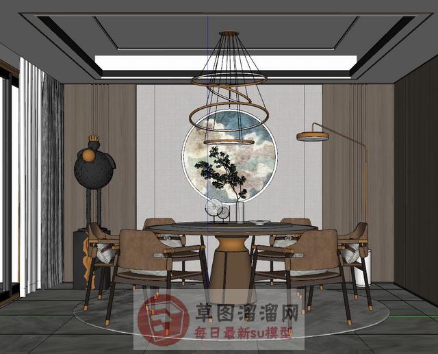 中式餐厅圆桌SU模型