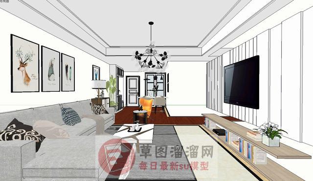 客厅沙发电视柜SU模型