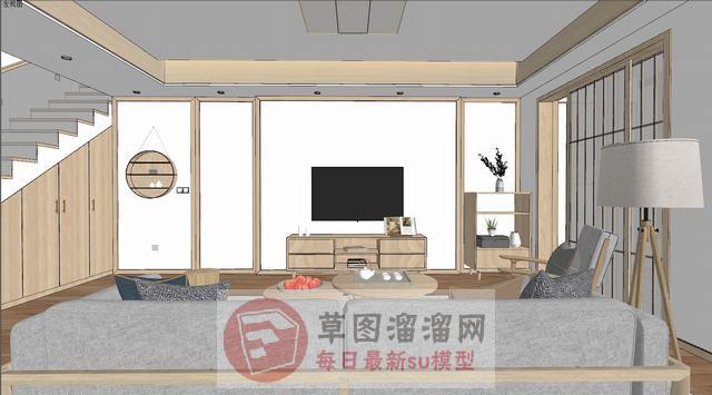 日式客厅餐厅SU模型