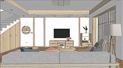 日式客厅餐厅SU模型