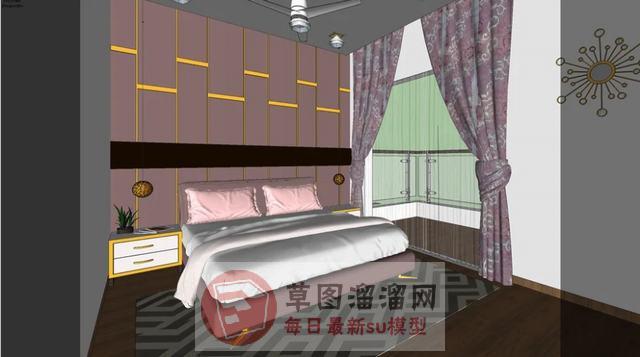 卧室房间床铺SU模型