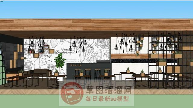 工业风餐厅咖啡厅SU模型