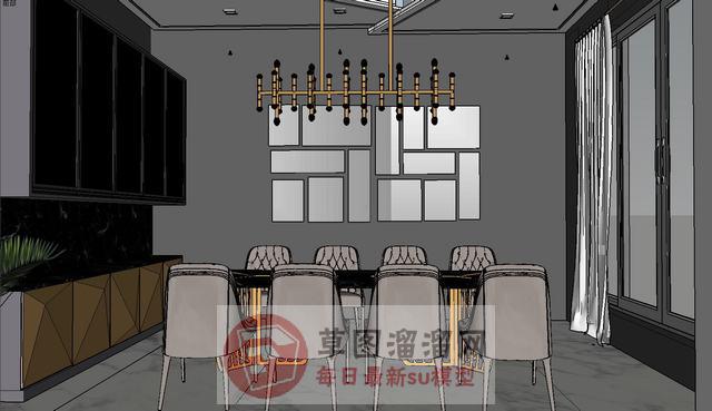 饭厅餐桌椅酒柜SU模型