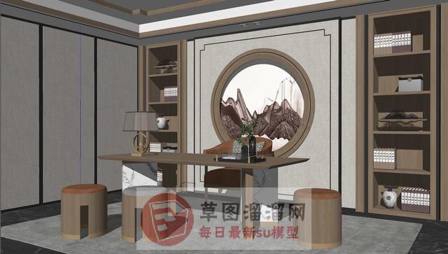 新中式办公室茶室SU模型