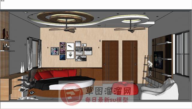 圆床北美卧室SU模型