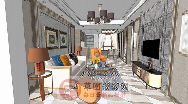 客厅餐厅SU模型