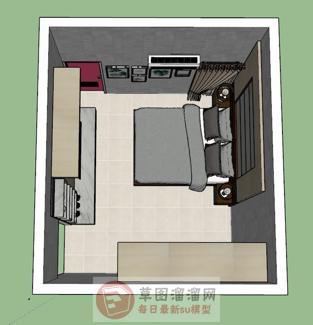 卧室房间床铺SU模型