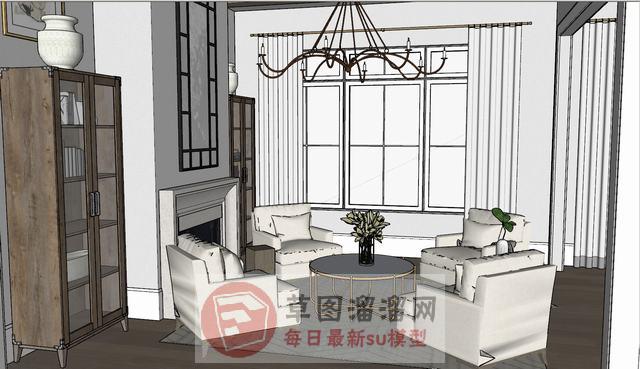 沙发吊灯书柜SU模型