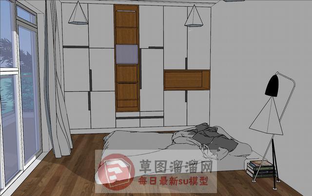 卧室房间床铺SU模型