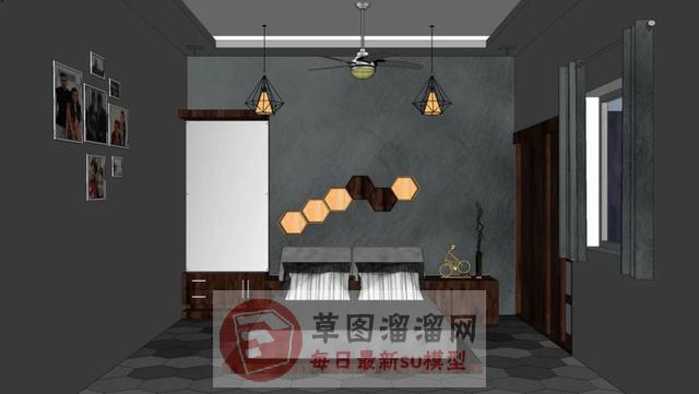 卧室房间床铺SU模型