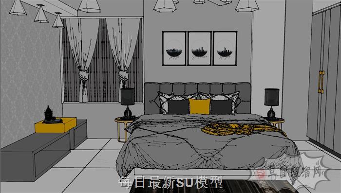 卧室房间床铺SU模型