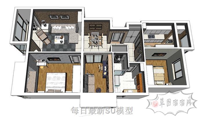 三居室家装户型SU模型