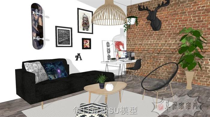 loft工业风格客厅SU模型