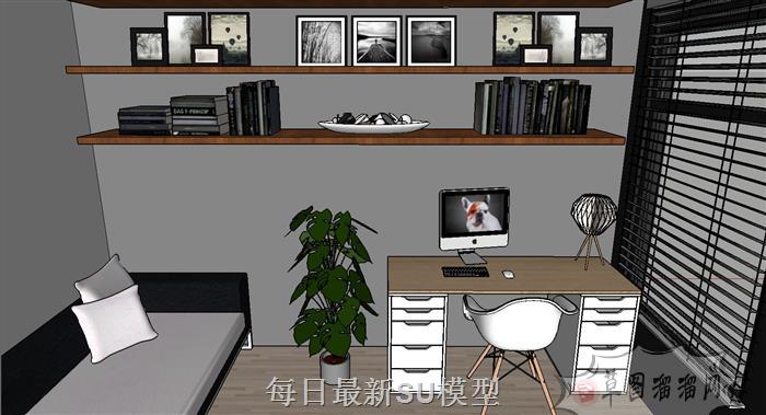 书房电脑房SU模型