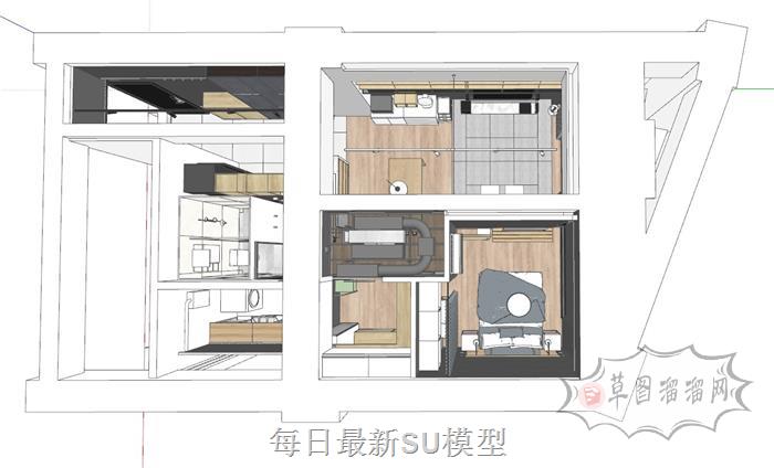 日式风格单身公寓SU模型