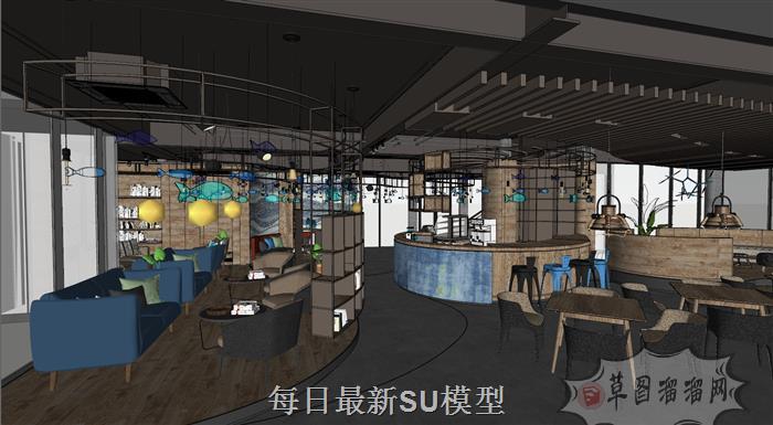 清吧咖啡厅餐饮店SU模型
