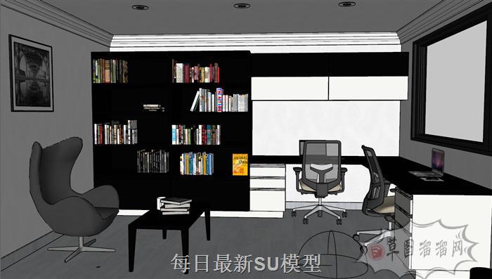 书房办公室书柜SU模型