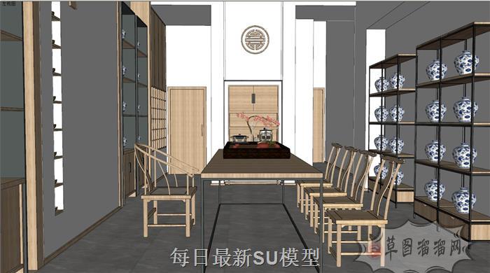 茶室茶具茶桌SU模型
