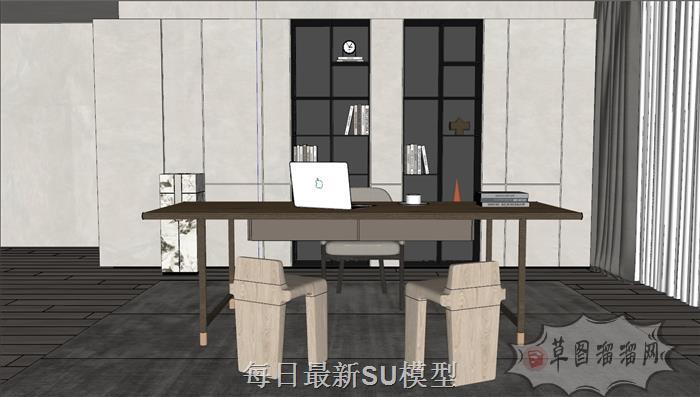 书房书桌书架SU模型