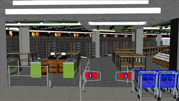 超市收银台购物车SU模型
