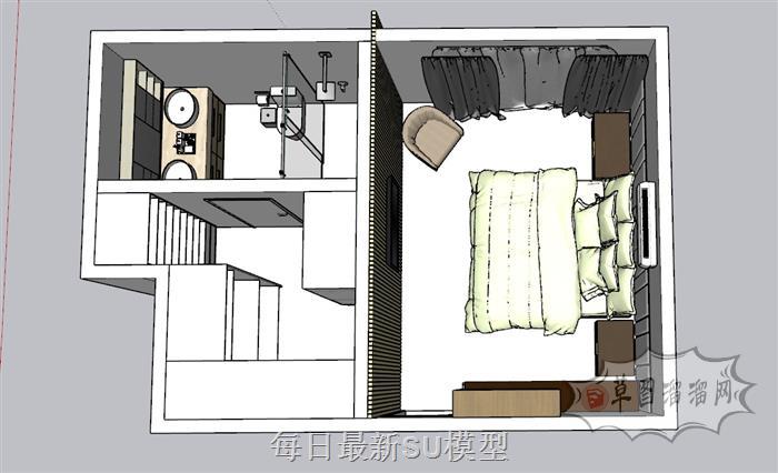 卧室房间床铺SU模型