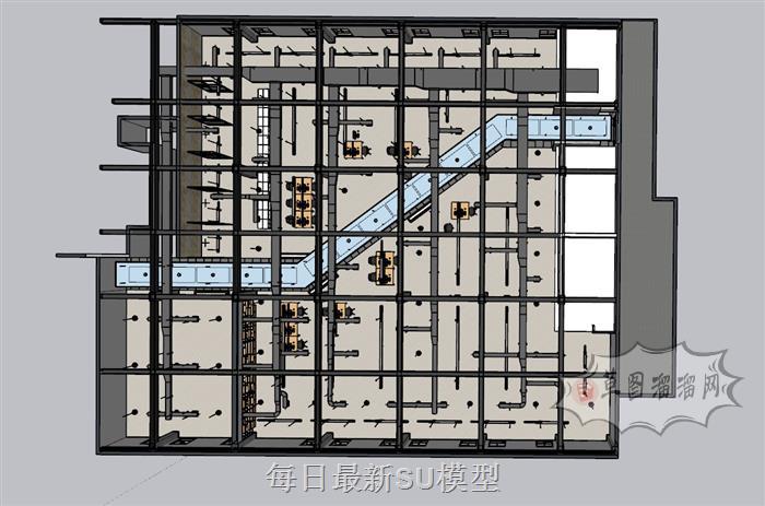 公司公共办公区域SU模型