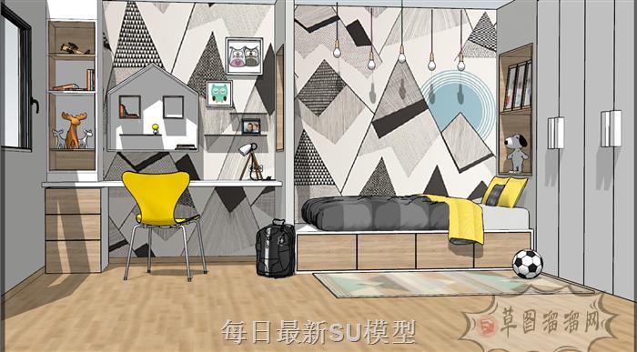 儿童房卧室书桌SU模型